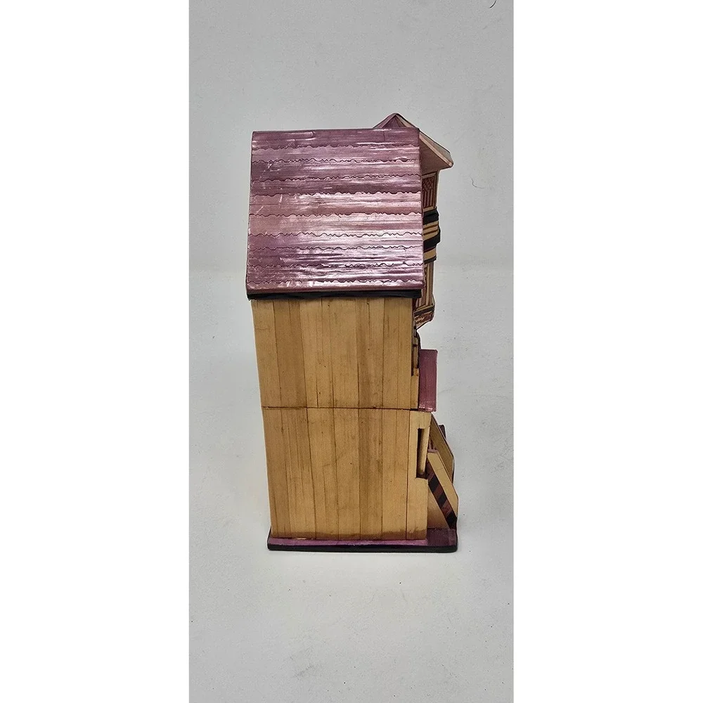 Vtg Red Company straw bamboo marquetry balsa wood trinket jewelry box house
